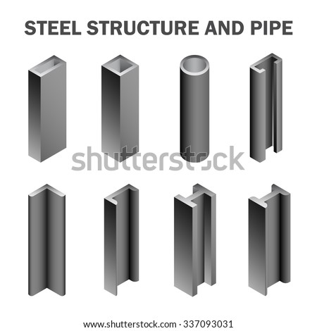 Steel structural product such as beam tube and pipe variety of shape for construction materials, Steel construction material, Product of iron and steel industry, vector illustration icon set design.