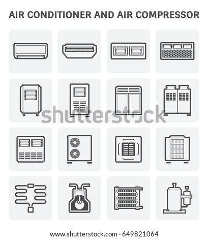 Air conditioner and air compressor or air condenser unit
both is a part of cooling function and air conditioning HVAC systems, 
That is process of removing heat and moisture from interior, Vector icon