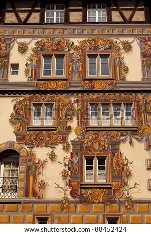 Medieval building with painted facade in Konstanz, Germany