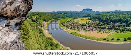 Similar – Image, Stock Photo View over the Elbe river and the cliffs of Saxon Switzerland to Stadt Wehlen