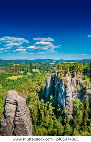 Similar – Image, Stock Photo View from Kurort Rathen to Stadt Wehlen in Saxon Switzerland