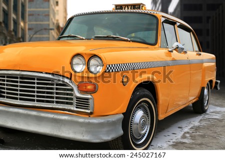 Moscow, Russia december 10, 2014: Taxi, Checker Taxi was an American taxi company. It used the Checker Marathon produced by the Checker Motors Corporation of Kalamazoo, Michigan.