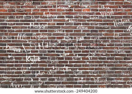 ?hildren\'s names written on a brick wall
