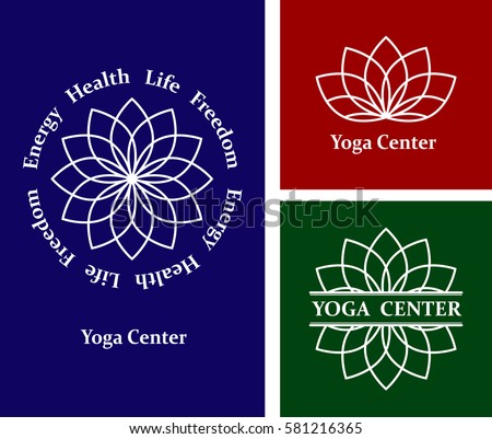 Set logos lotus yoga center. India, Indian culture, zen, religion, meditation, sports. Vector illustration