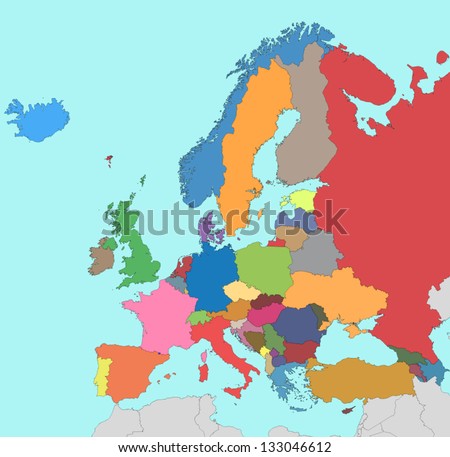 Colorful Map Of Europe Stock Vector Illustration 133046612 : Shutterstock