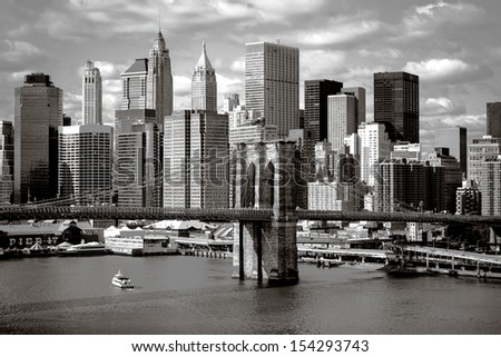 Black and White view of Brooklyn Bridge from the Hudson River, New York