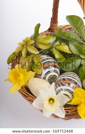 Easter floral arrangement isolated on white background