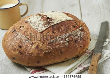 Italian bread with a glass of milk