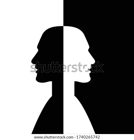 Two heads turned away from each other. Psychology, neurology concept.