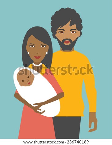 Black afro family. Flat people illustration..