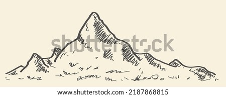 Rocky mountain highland landscape (scenery) design, which can be used for mountaineering outdoor and expedition travel illustration, which is hand drawn (doodle style) sketch drawing.