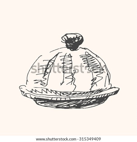Dome food dish icon, in sketch hand drawn style, for food and restaurant business design. Vector