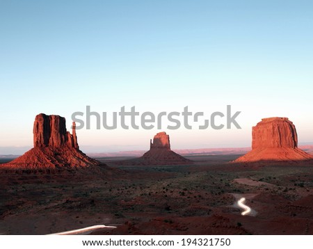 Monument Valley in Arizona Desert and the red rocks of the Navajo National Monument Valley, Arizona.