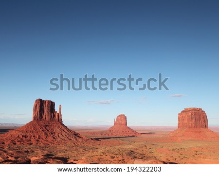 Monument Valley in Arizona Desert and the red rocks of the Navajo National Monument Valley, Arizona.