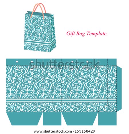 Blue Gift Bag Template With Seamless Pattern. Vector Illustration ...