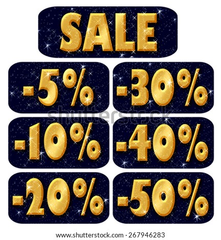 Sale, golden letters with glitter and sparkles