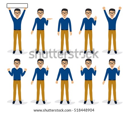 Man character set in various poses, isolated, vector illustration