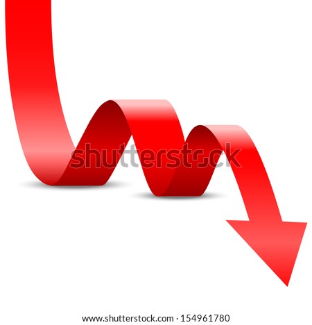 Abstract vector red arrow in perspective on the white background