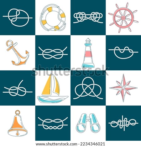 Chequered nautical childish vector seamless pattern. Creative sea theme childrens fabric design with elements on chessboard. Marine checkerboard modern tile design in cartoon style.