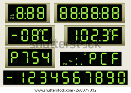 Electronic scoreboard clock and thermometer. Vector illustration.