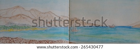 Aqaba and Eilat gulf, hand painted watercolour illustration