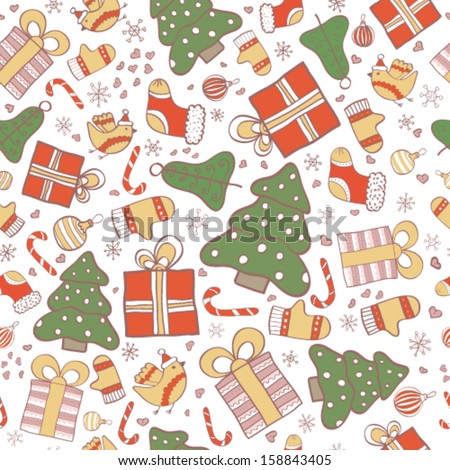 Holiday wallpaper in vector for cute New Year and Christmas cards.Christmas background. Cartoon New Year illustration