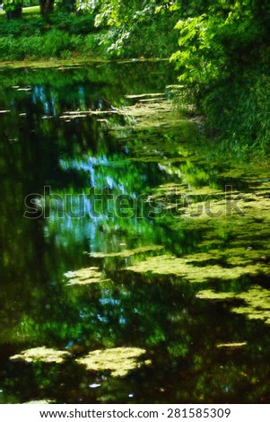 Digital art, paint effect, Green water pond