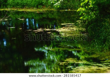 Digital art, paint effect, Green water pond