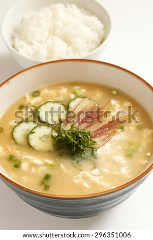 Hiyajiru cold miso soup a local food of the Miyazaki Prefecture