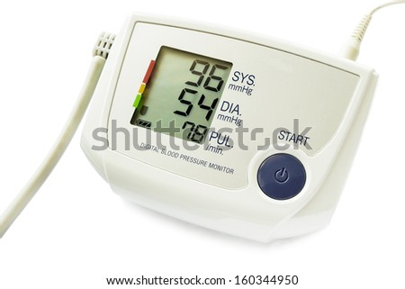 Electronic blood pressure monitor with indication on white background