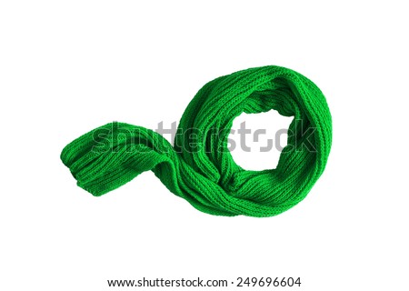 Green wool scarf on white background