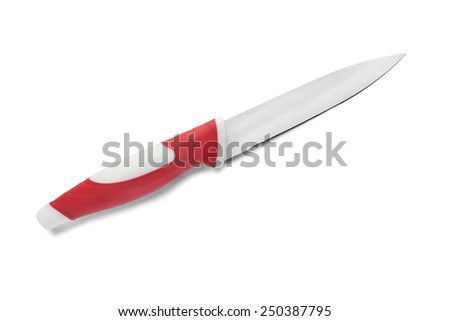 Kitchen knife with pink handle isolated over white
