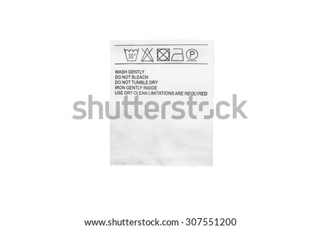 Washing instructions label isolated over white