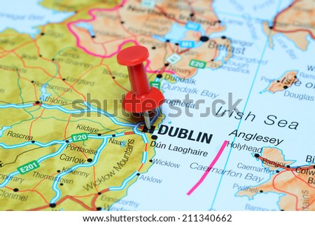 Dublin pinned on a map of europe
