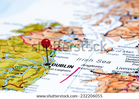 Dublin pinned on a map of europe