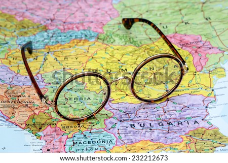 Glasses on a map of europe - Serbia
