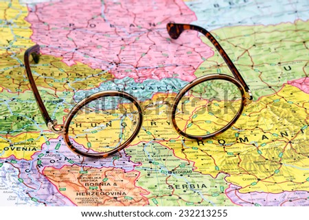 Glasses on a map of europe - Hungary