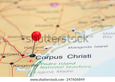 Corpus Christi pinned on a map of USA