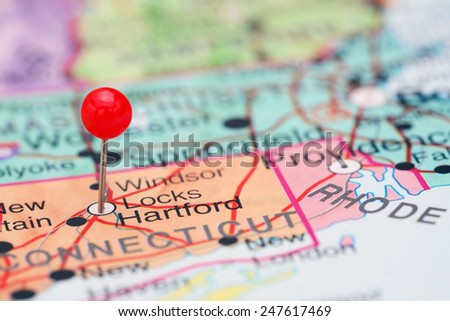 Hartford pinned on a map of USA