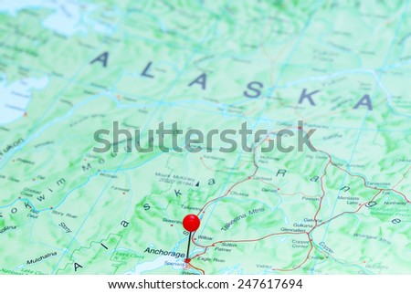 Anchorage pinned on a map of America