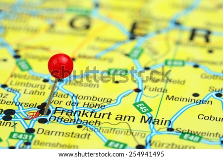 Frankfurt am Main pinned on a map of europe