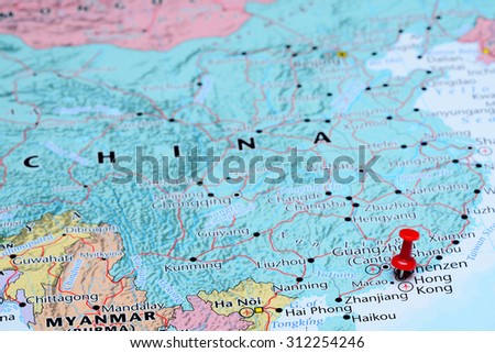 Hong Kong pinned on a map of Asia