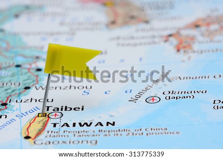 Taibei pinned on a map of Asia