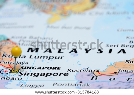 Singapore pinned on a map of Asia