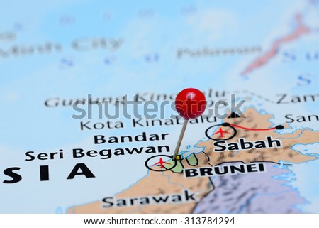 Brunei pinned on a map of Asia