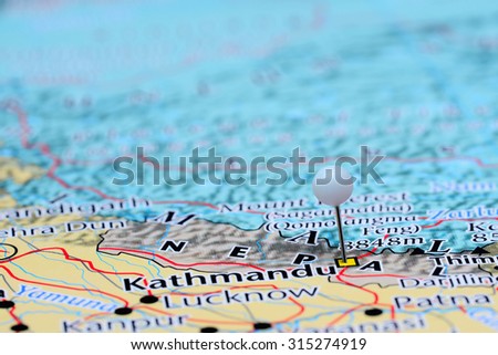 Kathmandu pinned on a map of Asia