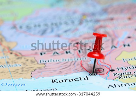 Karachi pinned on a map of Asia
