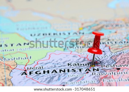 Kabul pinned on a map of Asia