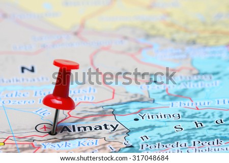 Almaty pinned on a map of Asia