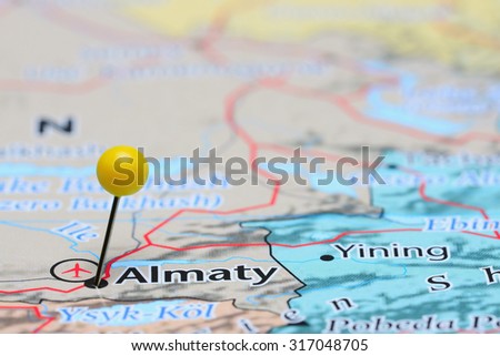 Almaty pinned on a map of Asia